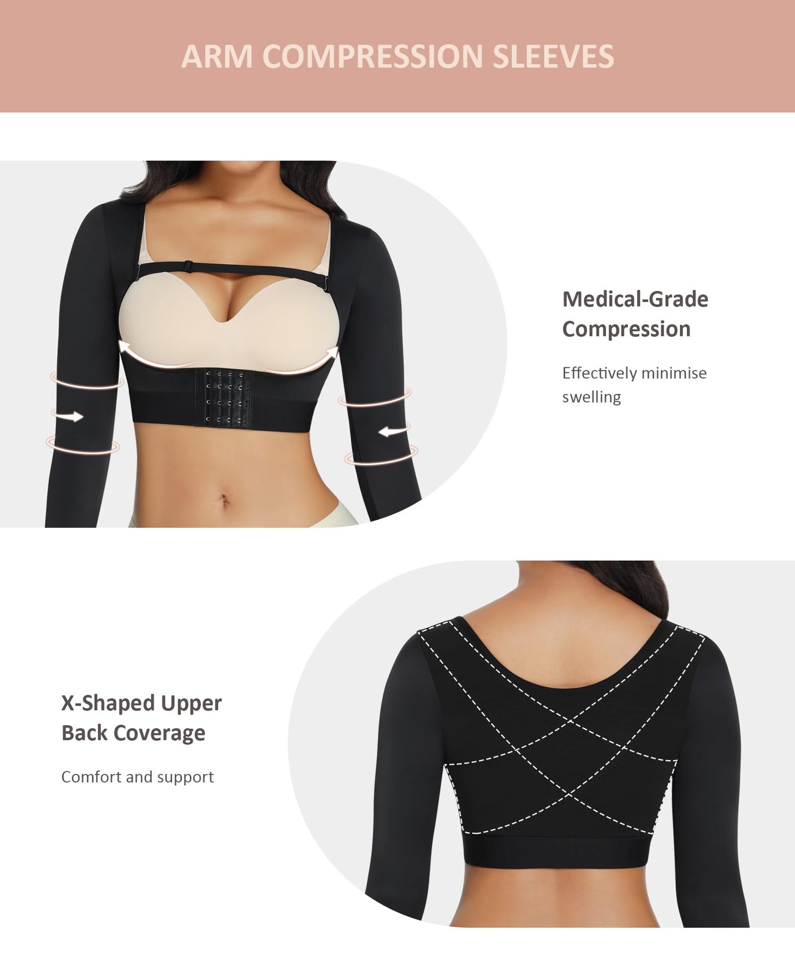Womens Long Sleeve Posture Corrective Shaperwear Breast Support Shaper Bra